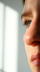 Wall Mural - Closeup of a woman's eye and nose with soft light