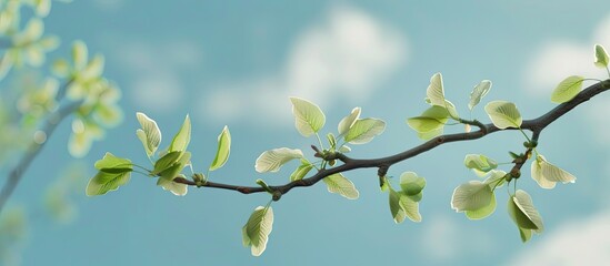 Aufkleber - Spring branch with foliage against the sky. with copy space image. Place for adding text or design