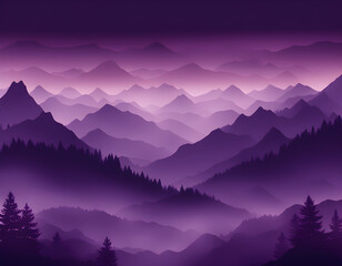 Wall Mural - Purple Misty forest multiple mountains background