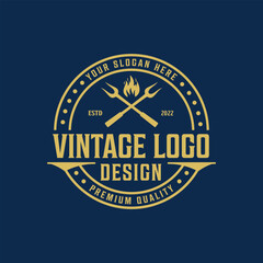 Premium vector retro vintage badge restaurant logo design.