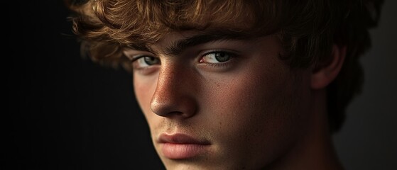 Artistic headshot of a young man with dramatic lighting and a serious expression