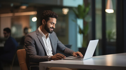 young indian businessman working on laptop