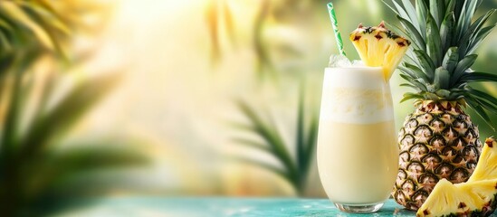 Aufkleber - genuine pina colada cocktail on a pineapple backdrop. with copy space image. Place for adding text or design