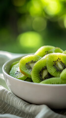 Wall Mural - fresh kiwi slices in a White ceramic bowl