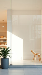 Wall Mural - Minimalist Showroom Interior with a Single Chair and Plant