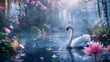 © sakareeya - Swan with wings spread wide in a display of elegance minimalist art media by magazine