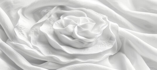 Abstract White Background, Soft Fabric Cloth Waves, Smooth Elegant Texture, Romantic Flower Shape