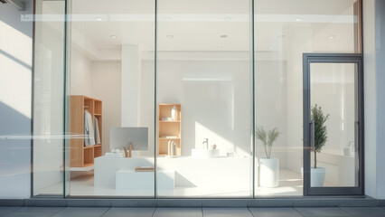 Wall Mural - Minimalist Modern Retail Storefront with Glass Doors and Sunlight