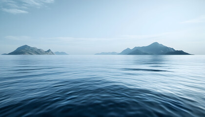 Calm Ocean with Faraway Islands on the Horizon, ultra-realistic, high resolution,