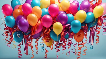 Colorful balloons with streamers, vibrant and festive.-