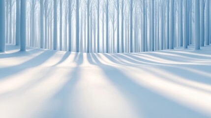 Poster - A snow covered forest with trees and shadows of the sun, AI