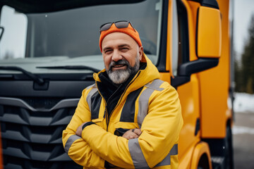 Portrait of truck driver man, cargo transportation