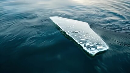 Wall Mural - delicate sheet of ice floats on dark water, reflecting light and melting slowly, revealing intricate