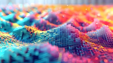 Wall Mural - Colorful Data Flow Through a Dynamic 3D Grid Visualization of Machine Learning Model