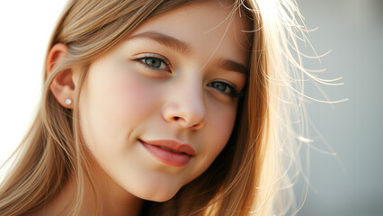 Poster - Close-up portrait of a young woman with blonde hair and blue eyes