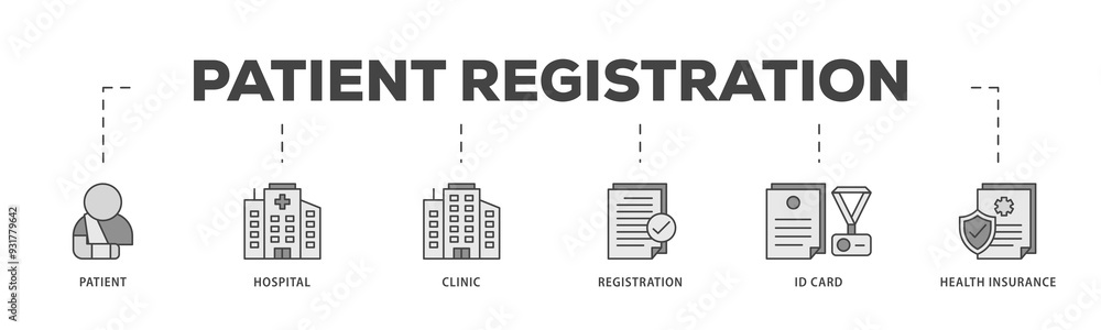 Patient registration icons process structure web banner illustration of ...