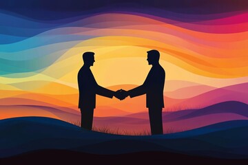 this symbolic image depicts two silhouettes shaking hands against a fiery sunset backdrop.