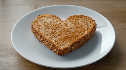 Poster - A heart shaped sandwich on a plate with sesame seeds, AI