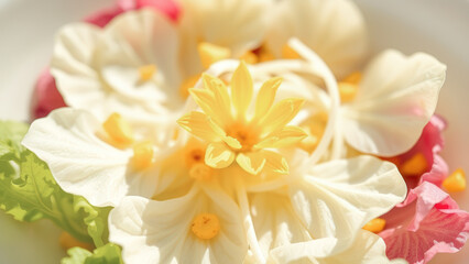 Canvas Print - Close-up of Yellow Flower Petals with White and Pink Flower Petals in Background