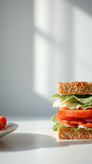 Canvas Print - Closeup of a Sandwich with Tomato and Lettuce on a White Background