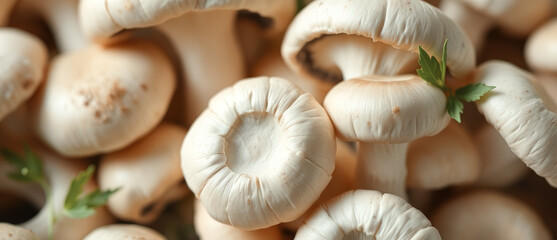 Close-up of Fresh White Mushrooms