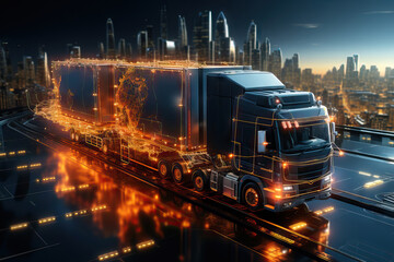 Logistics network illuminated by container trucks