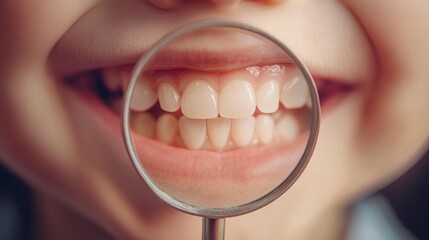 Close-up of a child's smile through a magnifying glass