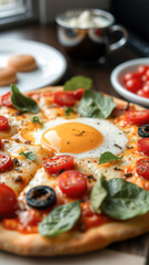 Canvas Print - Pizza with a fried egg on top