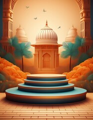 Poster - ai generative of 3d podium with palace of sultanate in india background