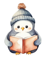 Canvas Print - PNG Penguin read a book penguin cartoon winter.