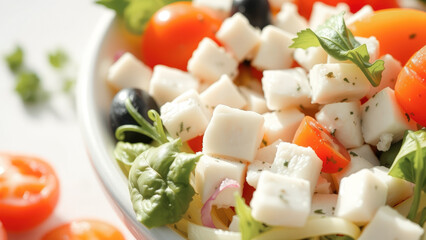 Wall Mural - Close-up of a Salad with Feta Cheese, Tomatoes and Basil