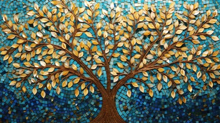 Colorful Mosaic Tree of Life gold mosaic tiles