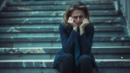 Sad woman sitting on the stairs