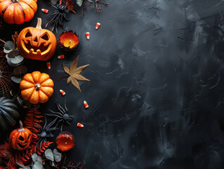 Wall Mural - Spooky Halloween elements on a black background