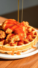 Wall Mural - Crispy Chicken & Waffles Drizzled with Honey