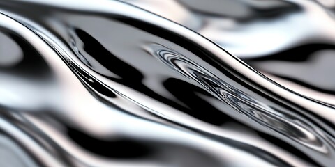 abstract chrome surface with fluid silver waves and glossy reflections for modern design