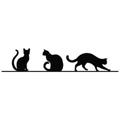 Wall Mural - Cats silhouette, Vector silhouette of the cat sitting, black color, isolated on white background 