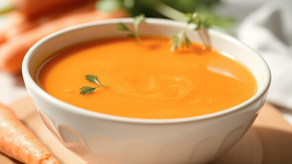 Wall Mural - Delicious Carrot Soup in a White Bowl