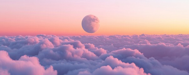 Wall Mural - Moonrise over a sea of clouds at