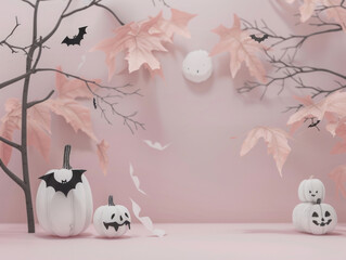 Wall Mural - Pastel Halloween decorations with playful pumpkins