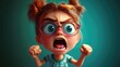 © VirtualVista - Excited young cartoon character with wide eyes and clenched fists shouting loudly