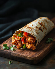 Wall Mural - Tortilla wrap with fried chicken meat and vegetables