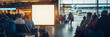 © Dzmitry - Modern empty advertising billboard in an airport lounge with travelers waiting for flights at sunset