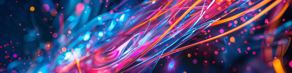Wall Mural - Streaming neon. Cyberpunk Technical background abstraction UI UX modern trendy design. Place for text. Template poster invitation banner email header. 3D Digital art. Horizontal. Generative Ai content