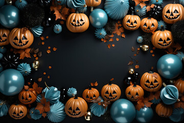 Wall Mural - Halloween flat lay with pumpkins