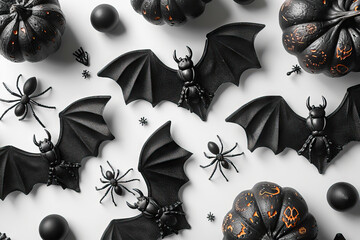 Wall Mural - Elegant Halloween flat lay of bats and spiders