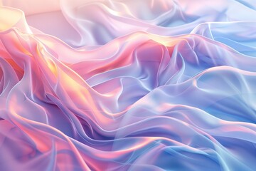 Abstract background of soft pastel pink and blue fabric waves.