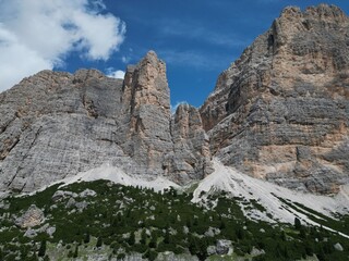 Lagazuoi Mountain Aerial view of the Dolomites mountain landscape in Trentino, South Tyrol in Northern Italy.