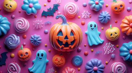 Sticker - Funky Halloween background with neon pumpkin fun