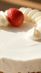 Canvas Print - Close-up of a Creamy Cheesecake Topped with a Strawberry